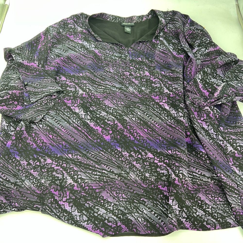 Maggie Barnes Black Purple Beaded Blouse Size 6X